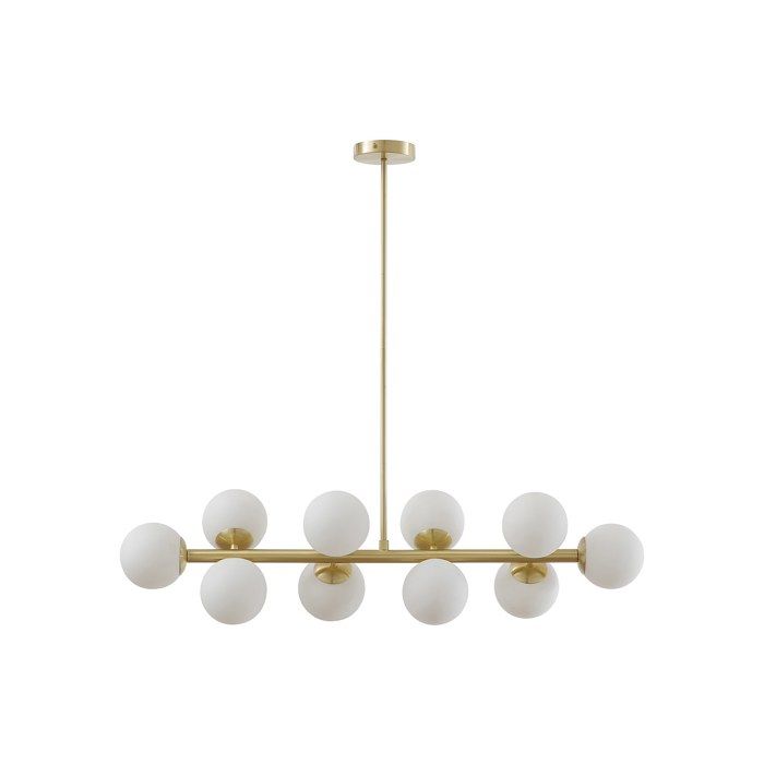 Lustre en métal et verre blanc - 10 globes - L. 94 x P. 23 x H. 88 cm - Doré - SOFIA