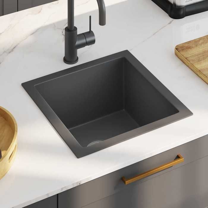 HSF®Évier de cuisine - 1 bac - Résistance à la chaleur jusquà 280 ° C - fait main Noir Acier inoxydable cvk44015