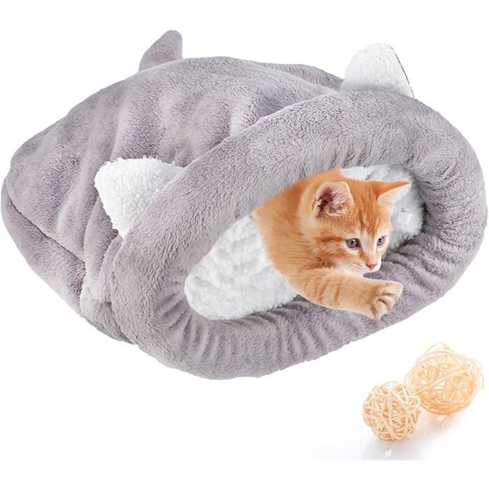 Comparer les prix de Sac couchage pour chat chat - Chaud et confortable - Auto-chauffant - Grotte moitié couverte - Pour chats gris 55x65cm CORBEILLE