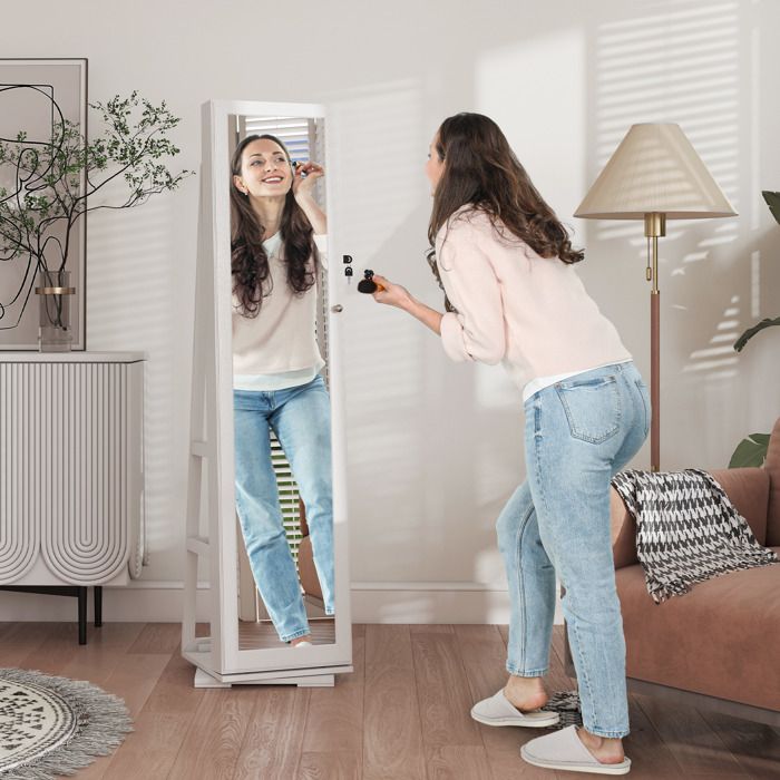 Armoire à bijoux miroir de rangement verrouillable avec petit miroir intégré étagères de rangement à larrière pivotante à 360 °