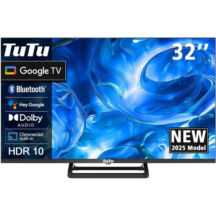TuTu TUG32HQ1C Smart TV 32 pouces (80 cm) Google TV 720p Wi‑Fi Bluetooth Triple Tuner DVB‑C S2 T2 2 HDMI Enregistrement USB