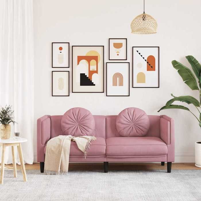 Canapé rembourré 2 places en velours - VIDAXL - Rose - 173.5x77x70 cm - Moelleux - Accoudoirs - Oreillers ronds inclus