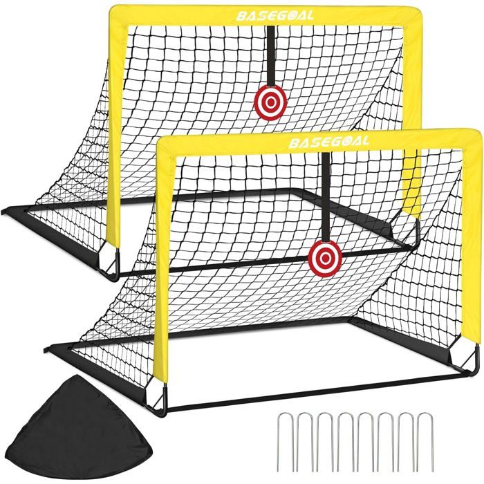 Lot De 2 Buts De Foot MAXVINI Pour Enfants – 90x74x74cm – Pop-Up Pliable – Fibre Verre 8mm – Avec Piquets Et Sac De Transport