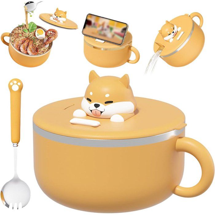 Bol Ramen avec couvercle, cuiseur à nouilles portable de 1200 ml, cuiseur Ramen japonais, bol Ramen haute capacité en acier inoxydable, boîte à déjeuner for chambres, bureaux, extérieur/114 (Color
