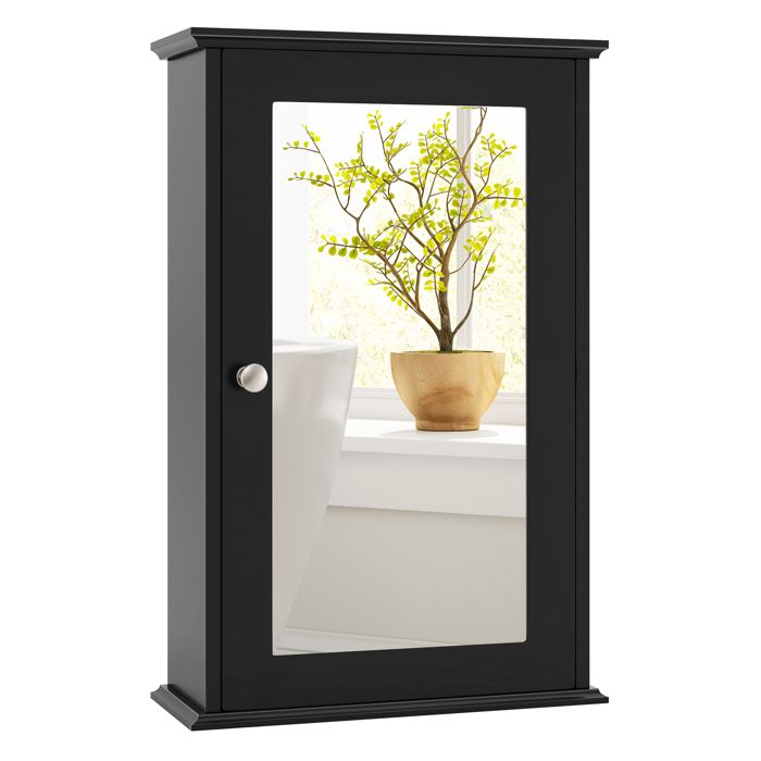 Giantex Meuble Mural de Salle de Bain avec Miroir，Étagères Réglables Porte Réversible pour Entrée Salon 34 x 15 x 53 cm Noir