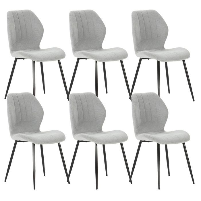 Lot de 6 chaises en tissu polyester maillé gris clair et pieds en métal laqué noir - MALDI Lot de 6 chaises en tissu polyester maillé gris clair et pieds en métal laqué noir - MALDI