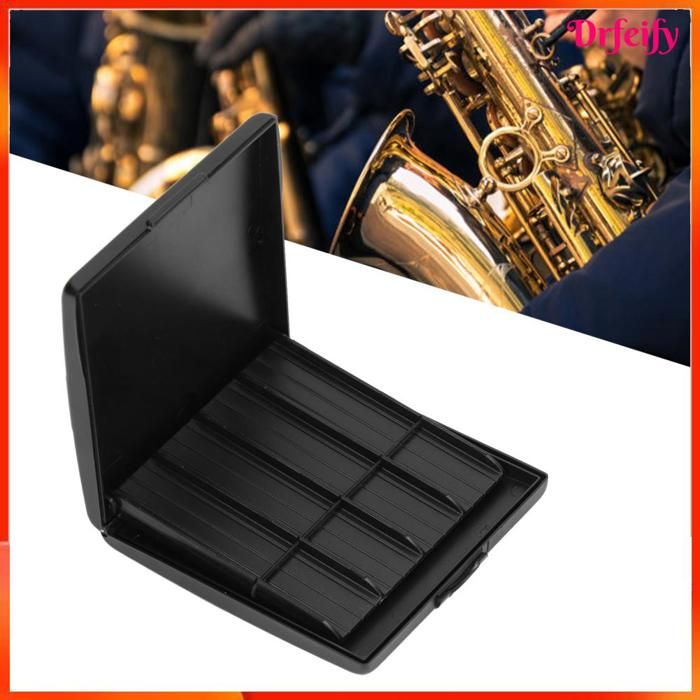 Étui Cuir PU Pour 6 Anches Saxophone/Clarinette - Boîte De Rangement Bois Noir Avec Ventilation