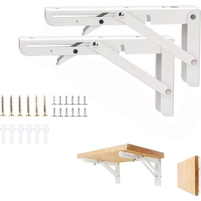 Lot de 2 équerres murales rabattables en acier inoxydable 300 mm supports pliables charge 60 kg