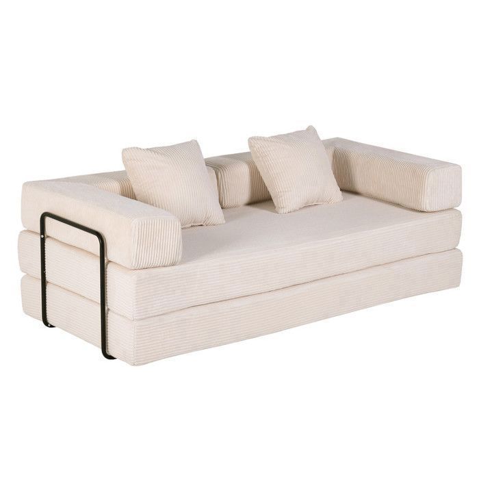 Canapé-Lit Pliant 4 en 1 195 x 95 cm Méridienne en Velours Côtelé Convertible lit Canapé Pliant pour Salon Chambre（blanc）