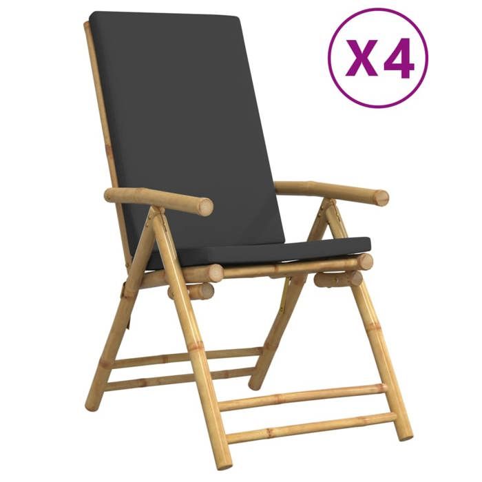 STAR SALE® Chaises inclinables de jardin pliantes (4 pcs) - Sièges de jardin - coussins bambou 77x55x99-110 cm T1473