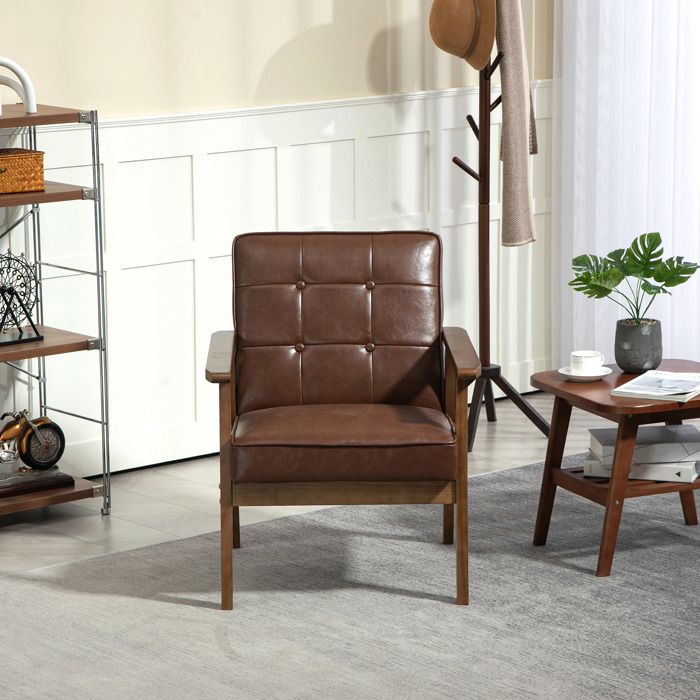Fauteuil de salon - AKOZON - 10500 - dossier capitonné - cuir synthétique - pieds en bois massif