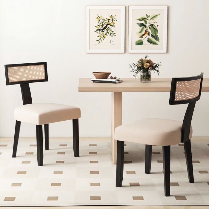 GIANTEX Lot de 2 Chaises de Salle à Manger Rembourrées-Chaise de Cuisine-Dossier en Rotin-Pieds en Bois Massif-Charge 180 kg-Noir GIANTEX Lot de 2 Chaises de Salle à Manger Rembourrées-Chaise de Cuisine-Dossier en Rotin-Pieds en Bois Massif-Charge 180 kg-Noir