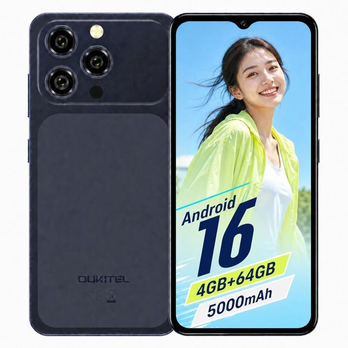 Telephone Portable OUKITEL C17 652 16Go+64Go/1 To Batterie 5000mAh 13MP Android 16 Smartphone Double SIM 4G/GPS/Face ID Bleu