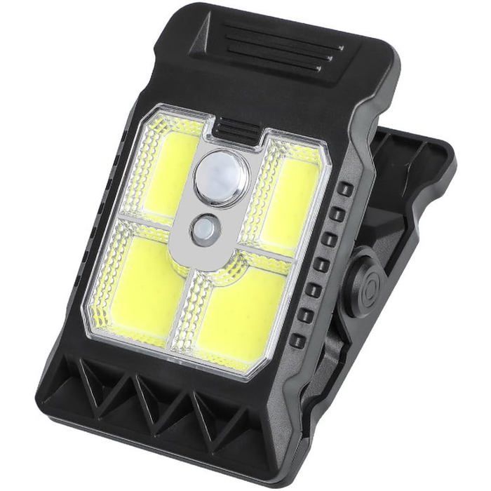 Lampe solaire à pince - Lampe dextérieur - avec détecteur de mouvement - Lampe de travail portable - Veilleuse de secours - 3 modes
