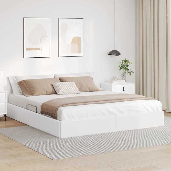 vidaXL Lit de Rangement Blanc pur 183 x 213 cm Simili cuir 3369979
