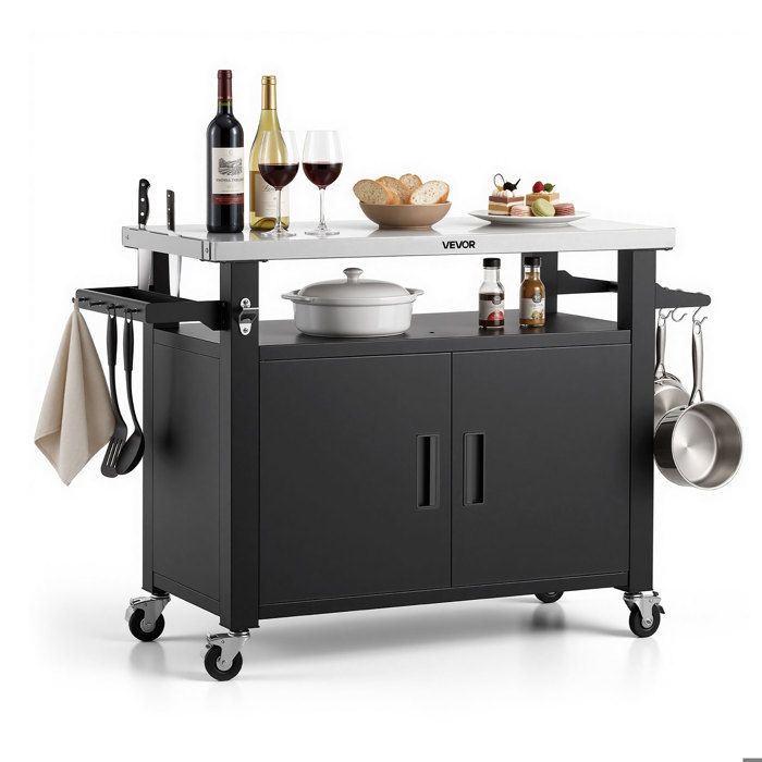 Desserte Plancha Extérieure 135 cm-VEVOR-Chariot de Barbecue avec Plan de Travail en Inox et Placard de Rangement