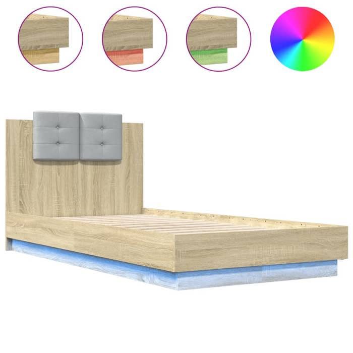 Luxe&Mode Structure de lit avec LED sans matelas chêne sonoma 90x190 cm 2 ans garantie LV7439