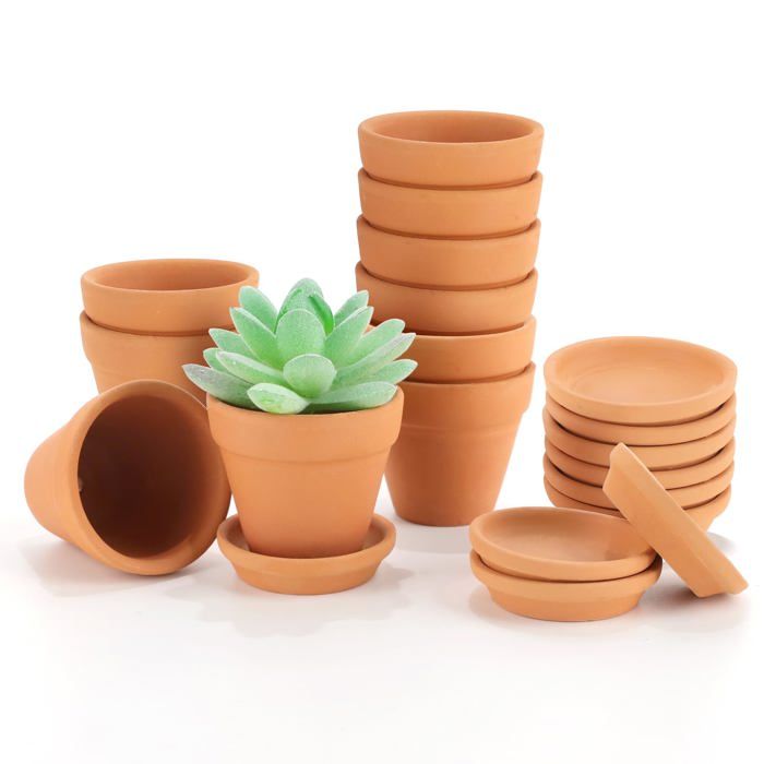 10 Pièces Petits Pots en Terre Cuite avec Plateau 5.5x5cm Mini Pots en Terre Cuite pour Plantes succulentes Mini Pots de Fleurs