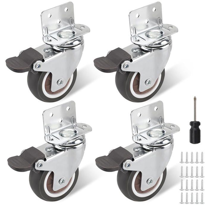 Set De 4 Roulettes Pivotantes 50 Mm Pour Meubles–Avec Frein Charge Jusqu’À 120 Kg 360° Rotation–Vis Et Tournevis Inclus