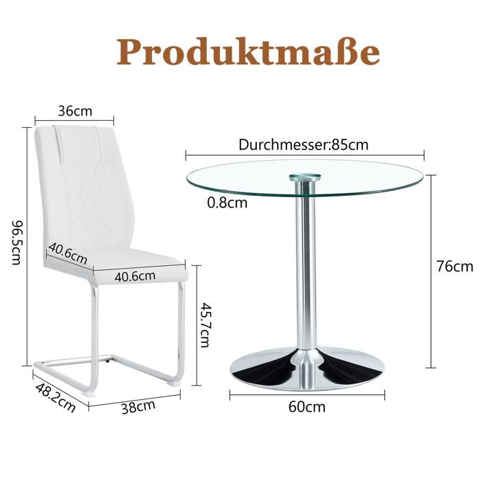 Ensemble Table À Manger Verre 4 Places Set Repas Moderne FloraGrace Pour Salle À Manger Facile À Assembler 85x85x76cm