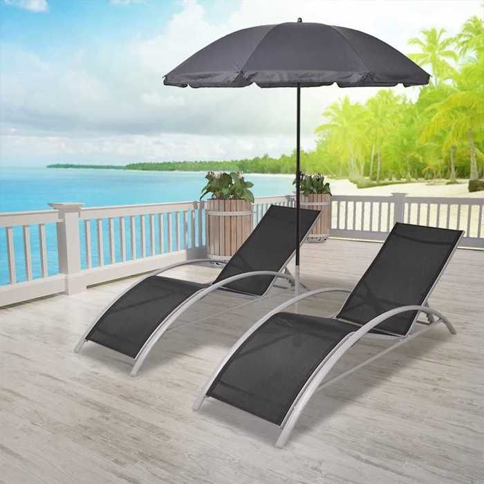 Noir Chaises longues et parasol Aluminium Noir - Siège de balcon LV66250