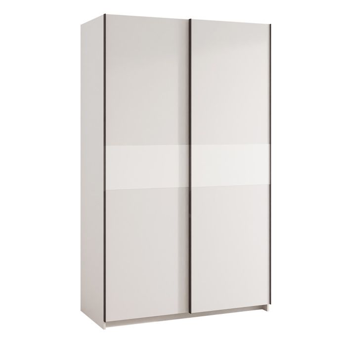 Armoire RENO 120 cm - porte coulissante - avec tringle à vêtements et caisson de rangement - Cachemire / Blanc mat