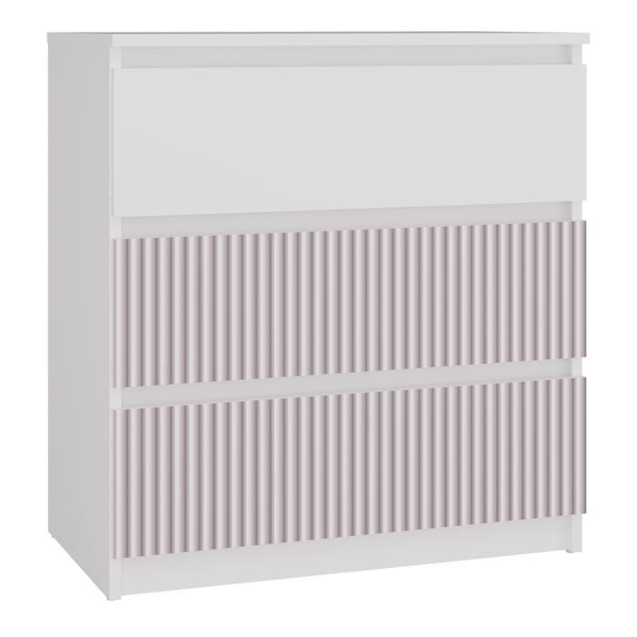 Commode - 3XE LIVING - 70x75x40 cm - Blanc/Rose - 3 tiroirs - Panneau stratifié