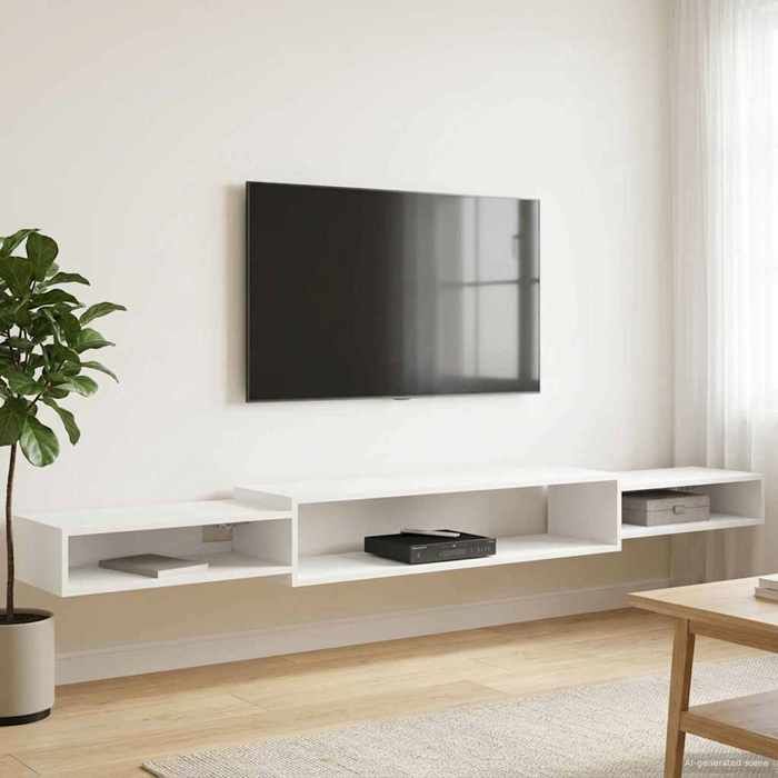vidaXL Meuble TV mural 220 x 28 x 21 cm coloris blanc en bois dingénierie