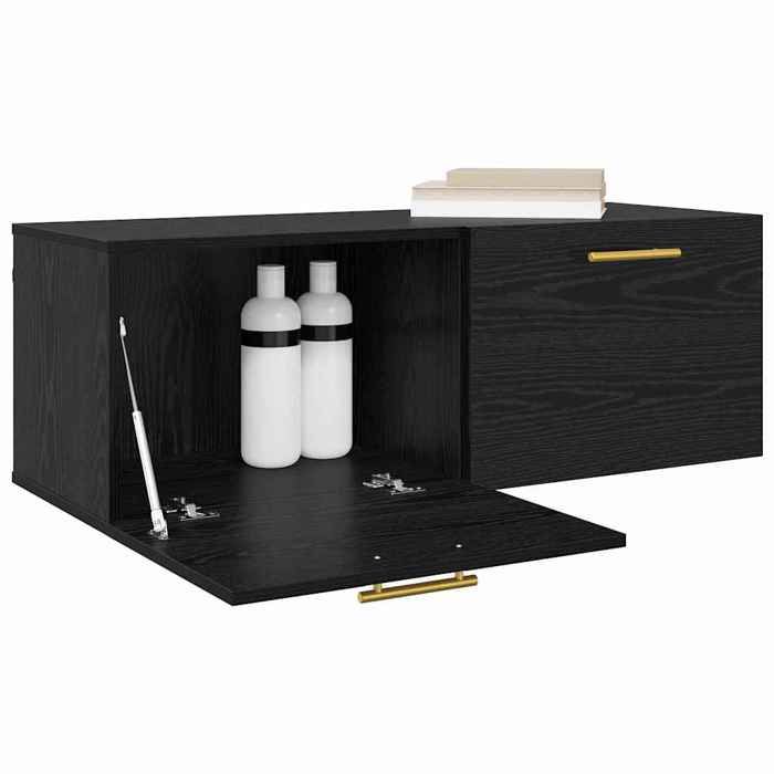 BEAU Placard Suspendu - Meuble mural de cuisine - Armoire haute - 100x36.5x35 cm - Bois dingénierie - Chêne noir[25142]