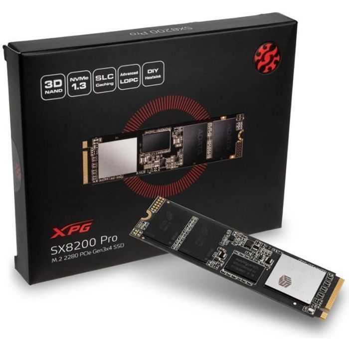 Adata xpg sx8200 pro series nvme ssd pcie 3.0 m.2 typ 2280 - 51 noirDisque Dur XPG SX8200 Pro Series NVMe SSD PCIe