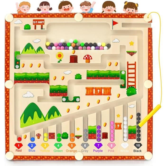 Jouet Montessori – Labyrinthe Magnétique Crabe 2 En 1 – Couleurs, Chiffres, Dessin – 3 Ans+