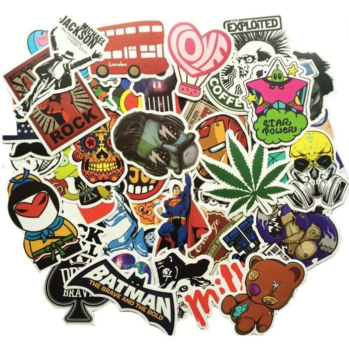 Lot de 100 autocollants pour ordinateur portable Cool Stickers Variété  Vinyle Autocollant de voiture Moto Vélo Bagages Autocollant Graffiti  Ordinateur Skateboard Autocollants pour Adultes Adolescents Garçons Enfants  