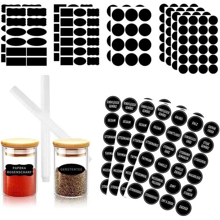 Etiquettes autocollantes bocaux, 64PCS - Etiquettes pour tableau noir avec stylo à craie