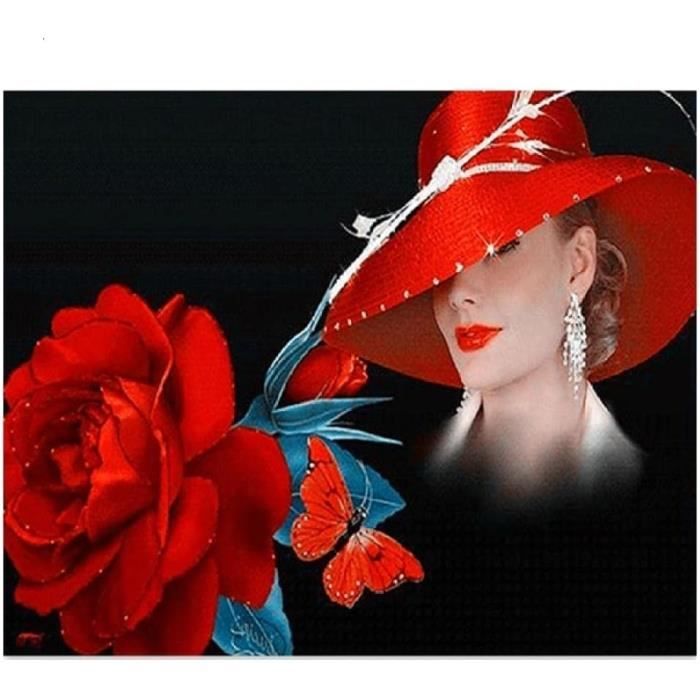 Diamond Painting Broderie Diamant Kit Complet Rose Chapeau Femme diamond-painting-broderie-diamant-kit-complet-rose-chapeau-femme
