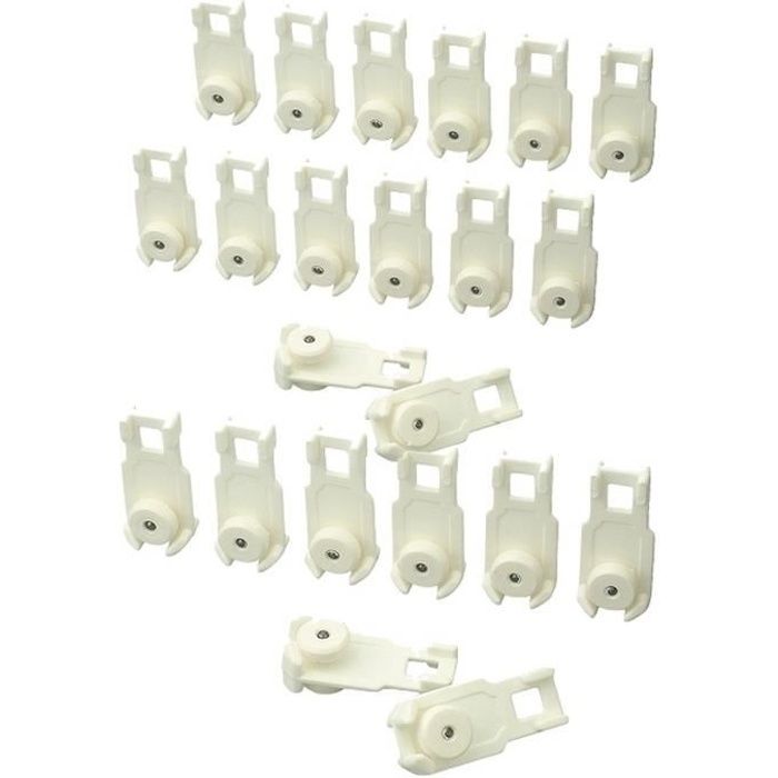 24 Chariots pour tringles de rideaux chemin de fer, ou au plafond, Axe Acier Rail Confort Blanc