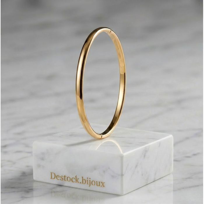 Bracelet - Femme - Jonc - Rond - Lisse - Plaqué Or Jaune 750/1000 - 64 mm - Fermoir Clip Bracelet - Femme - Jonc - Rond - Lisse - Plaqué Or Jaune 750/1000 - 64 mm - Fermoir Clip