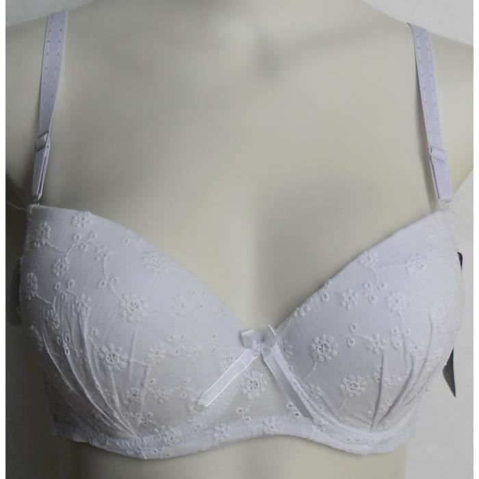 Soutien-gorge - Eva Secret - 80B - Broderie anglaise - Bretelles r�glables  - Bonnets rembourr�s Blanc - Cdiscount Pr�t-�-Porter