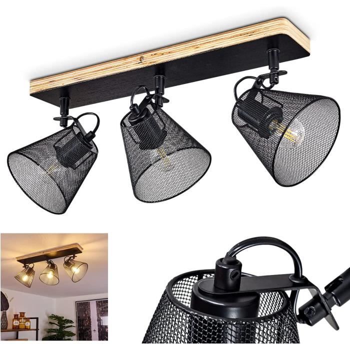 Plafonnier rétro ventilateur bois industriel télécommandé décoratif vintage