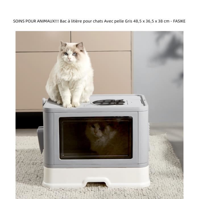 Comparer les prix de Bac à litière pour chats - FASIKE - Gris - 48,5 x 36,5 x 38 cm - Avec pelle + boîte de rangement