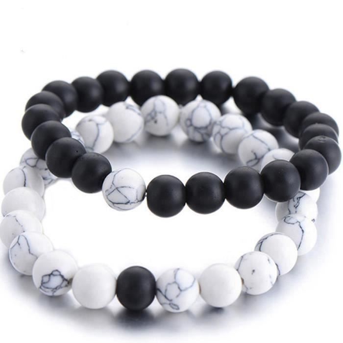 Bracelet perles noir naturelle bracelet homme et femme acier -  France