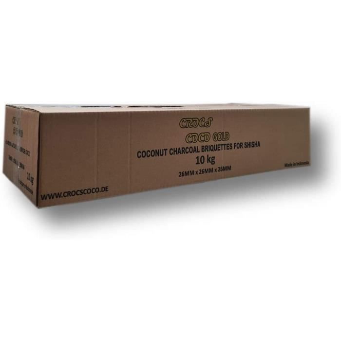 Crocs Coco Gold I Charbon à chicha I Charbon de noix de coco avec longue durée de combustion I Faible dégagement de fumée I Charbon naturel durable I Cube pour narguilé avec qualité supérieure I 3 kg 