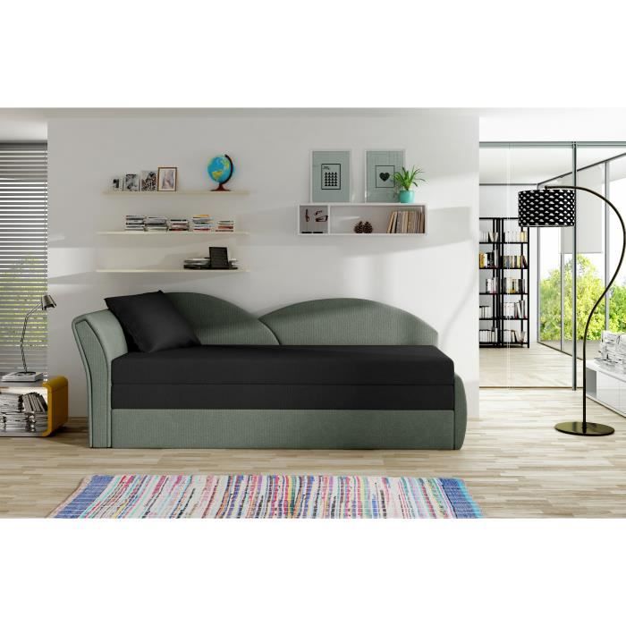 Canapé en lit Convertible avec Coffre de Rangement 3 Places Relax Droit - en Tissu - Salon & séjour ARGEA Noir + Khaki Gauche