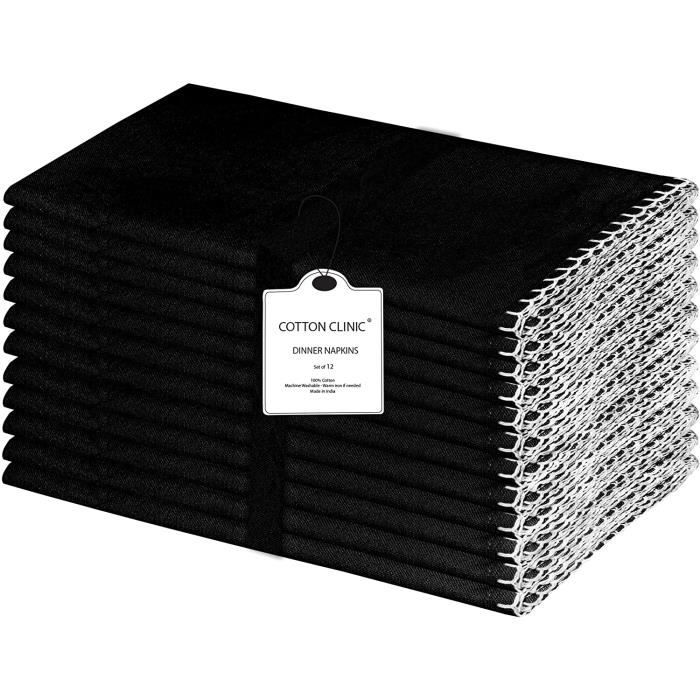 Serviettes de Table Tissu Doux et Confortable 100/% Coton Clinique du coton Serviettes de Table 50 x 50 cm Serviettes de Table Mariage Lot de 12 Noir Blanc