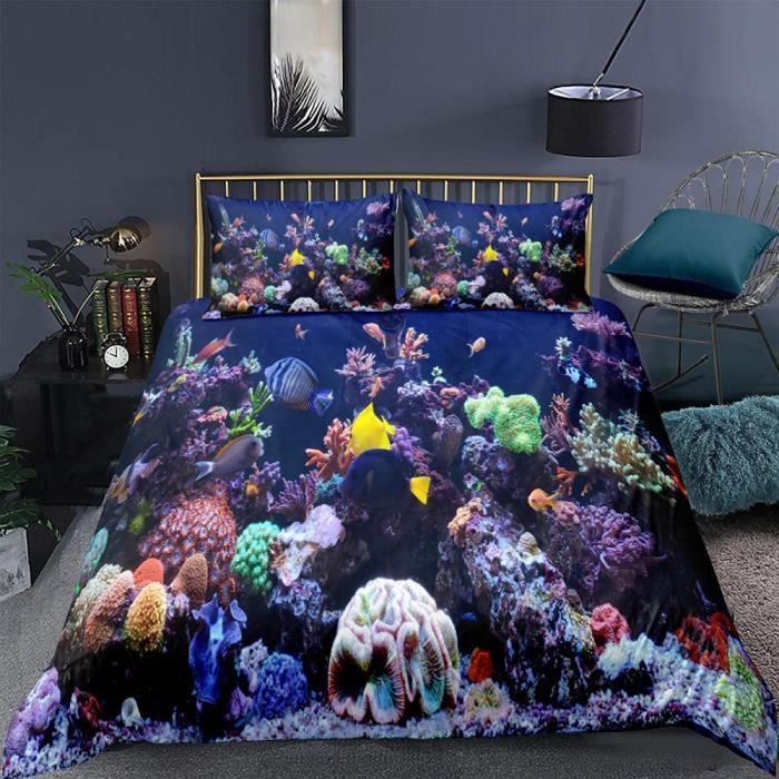 Housse De Couette Poisson De Mer en Microfibre - Multicolore