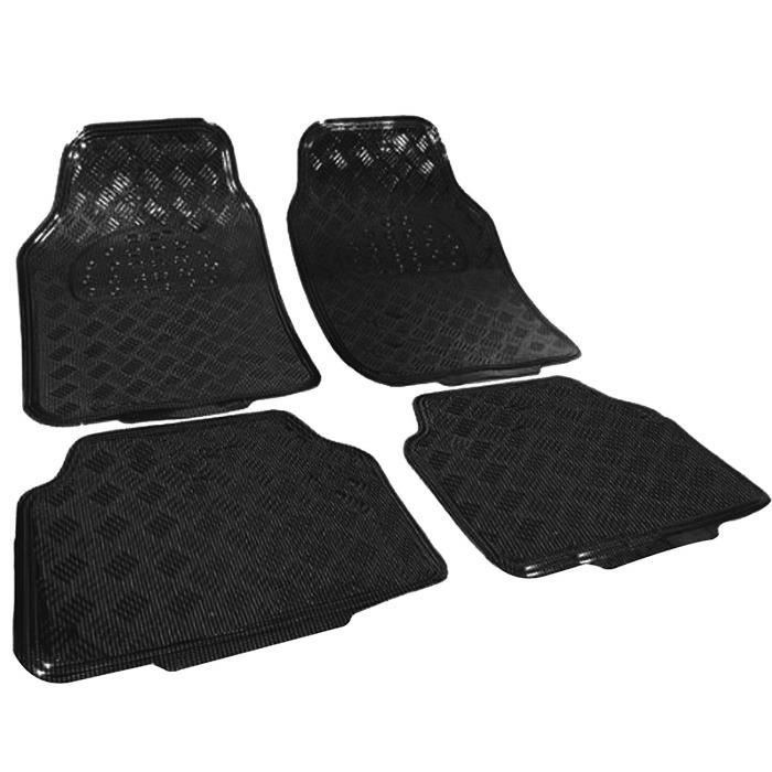 Kit 4 Pièces Tapis De Sol Auto En Simili-Cuir - Motif Diamant - Noir - Universel + Tapis De Tableau De Bord