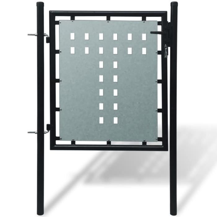 Solde - Mobilier FR54682M Portillon Grillage Portail de clôture Haut de gamme, Portail de jardin Single Noir 100 x 125 cm