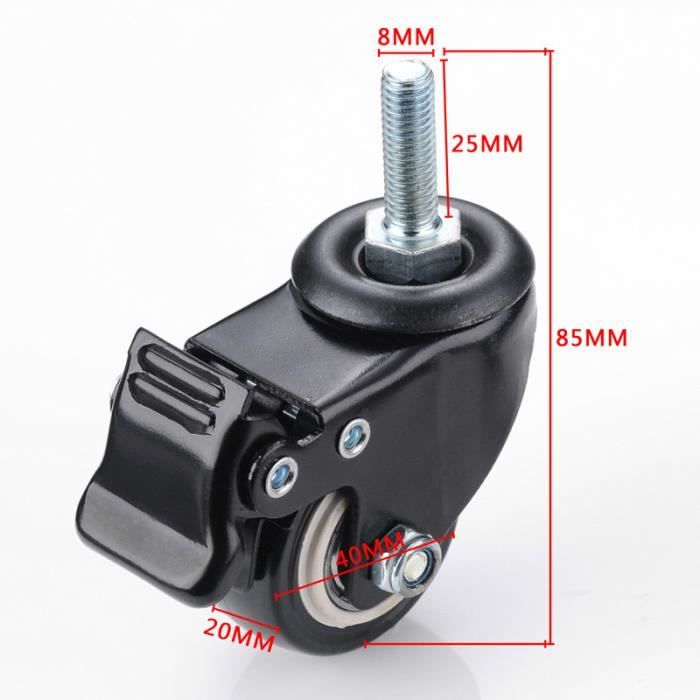 Roulette - M8 - Caoutchouc - 1.5 pouces - Charge max 180kg - Fixation à vis