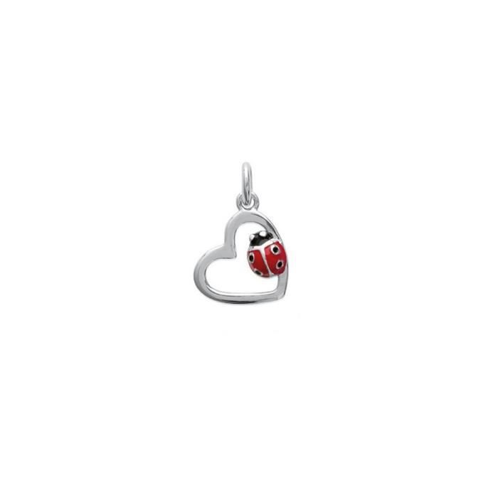 Chaîne + Pendentif Coccinelle Rouge Argent – Bijou Enfant Traveller 925 Rhodié, Réglable 33-37 Cm