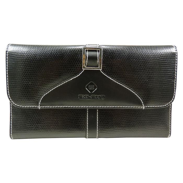 Porte-Chéquier Femme Simili Cuir Noir – Motif Croix Et Fleurs – Compagnon Tout-en-Un Avec Porte-Cartes Et Poche Zippée