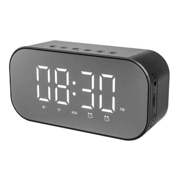 Radio-réveil Bluetooth Avec Horloge Miroir Et Température - Haut-parleur Stéréo 50mm - Alarme Double - FM - Rose